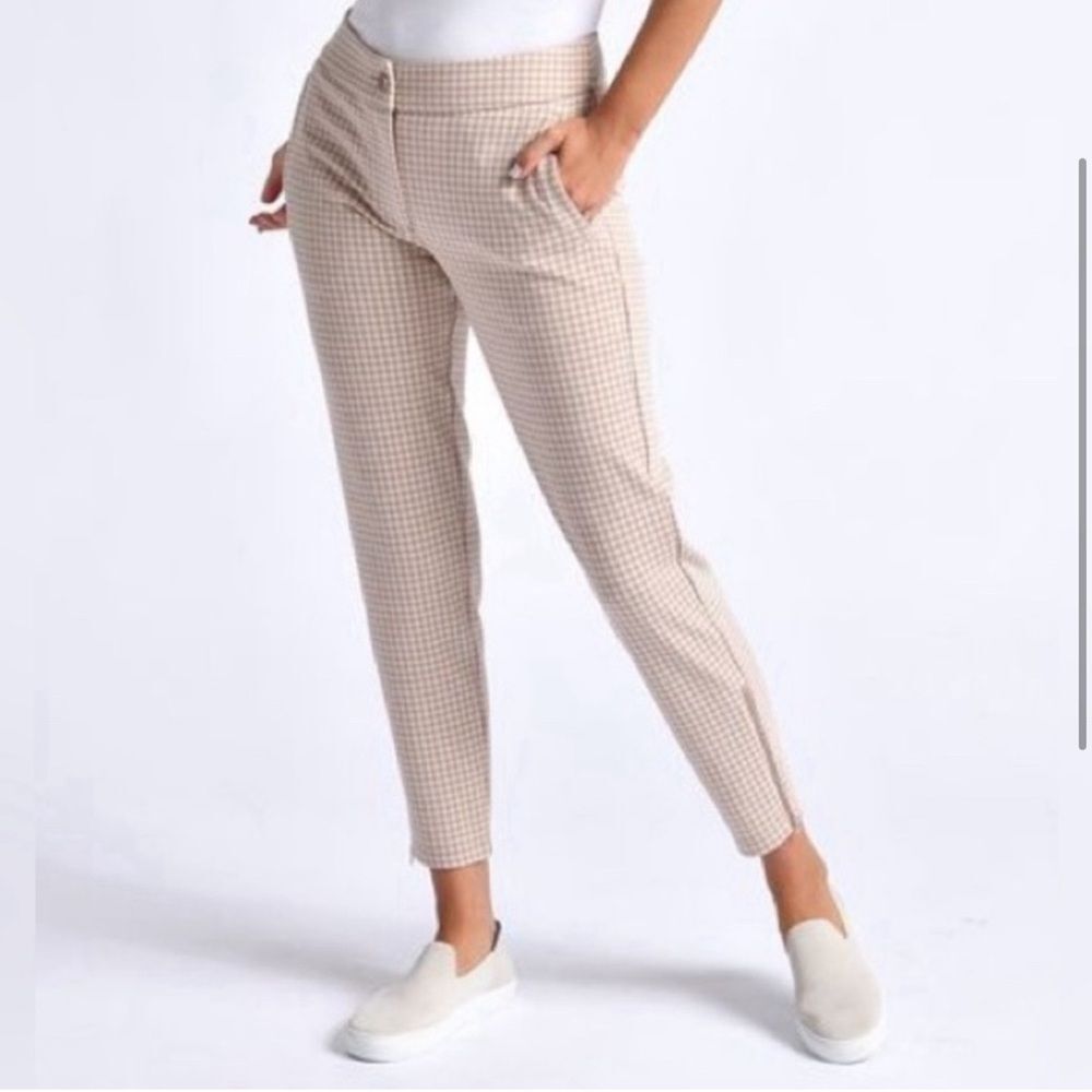 Betabrand Beige Checkered Skinny Pants